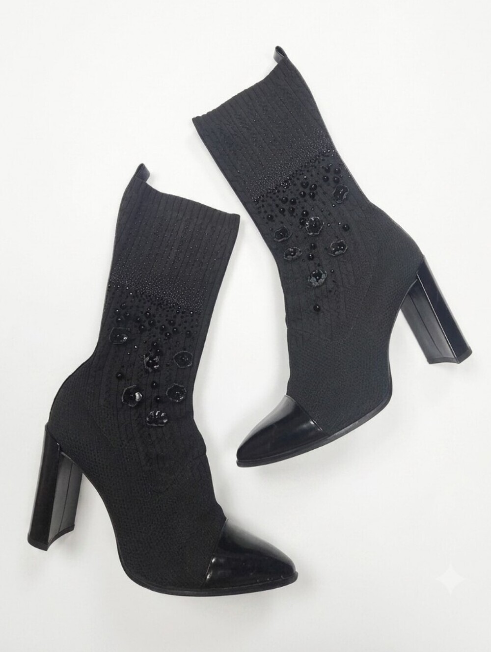 Stuart Weitzman Sockhop Knit Fabric Boots Embellished Floral Glove Size 9.5